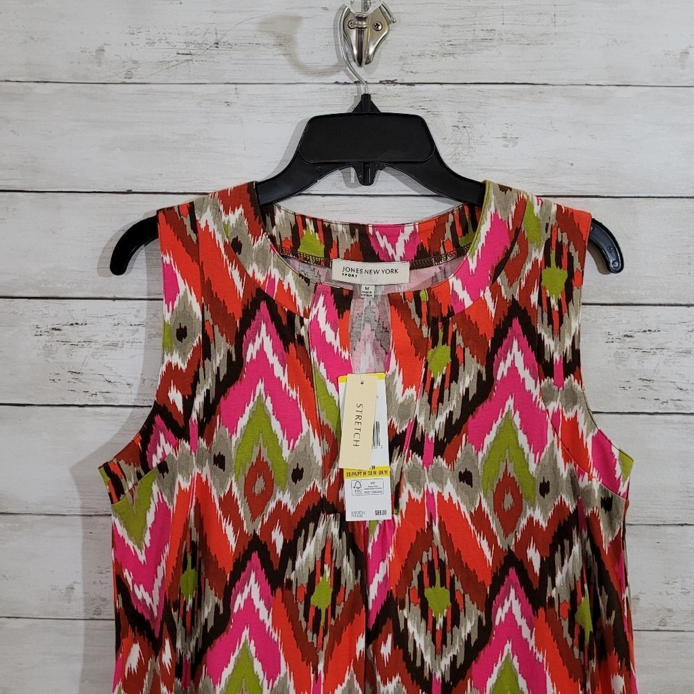 NWT Jones New York MOD 60s Style Colorful Print Sleeveless Shift Dress Sz Medium - Picture 4 of 9